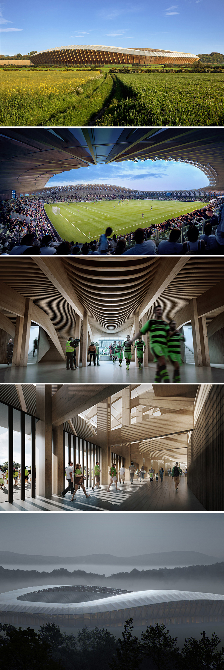 Figuras 10-14. Zaha Hadid architects, estadio de madera para los Forest Green Rovers.